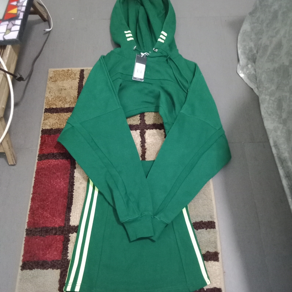 Adidas Ivy Park Hooded Cutout Dress Dark Green - Picture 2 of 8